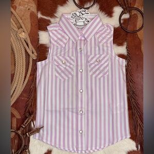 Wrangler Girls pink and White Striped Sleeveless Button-Down